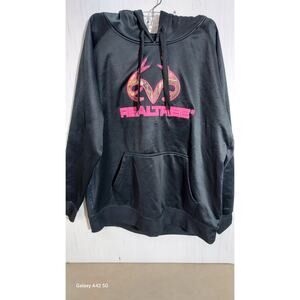 Realtree Pink Logo Hoodie Black Camo Lined Hood Size L